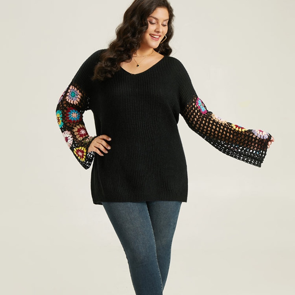 NWT-Gorgeous Gorgeous Lightweight Boho Style Sweater. Crochet Sleeves! - Picture 11 of 16